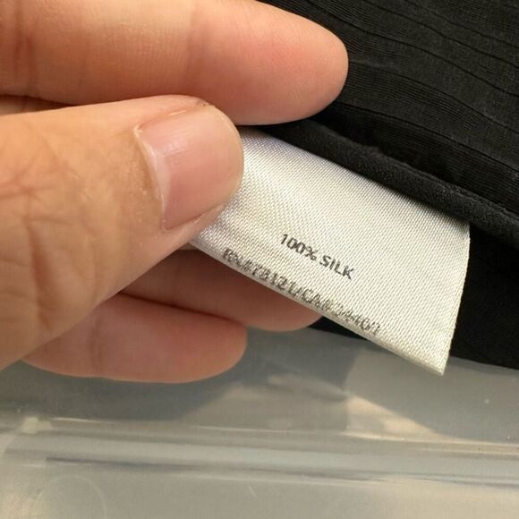 Eileen Fisher Black Pleated Silk Open Front Cardigan Lightweight w/ Pockets sz M - Picture 7 of 10